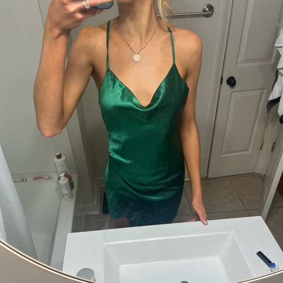 SAINTS + SECRETS GREEN SATIN DRESS - Picture 5 of 9